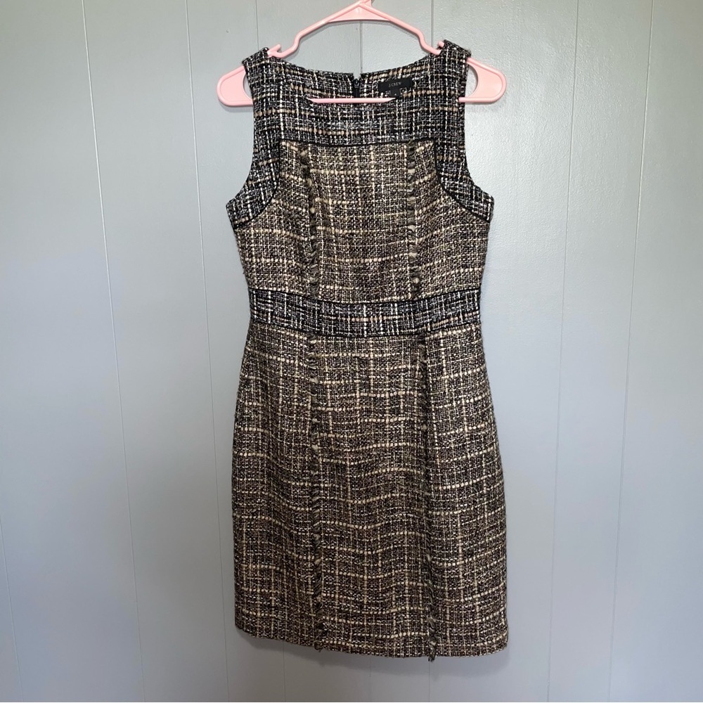 J. Crew Pepper Tweed Wool Fringe Trim Sleeveless Sheath Dress Size 4